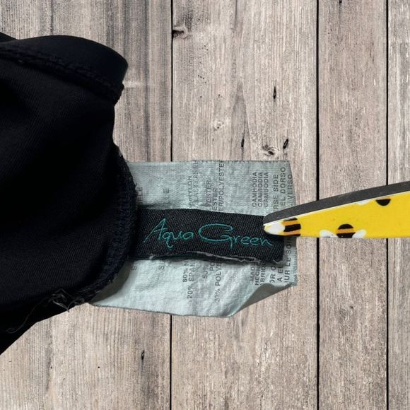 Aqua Green Women's Black Zip Up Faux Leather Trim One Piece Swimsuit Medium NWOT - Picture 3 of 8